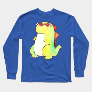 Flower Crown Watercolor Dino Long Sleeve T-Shirt